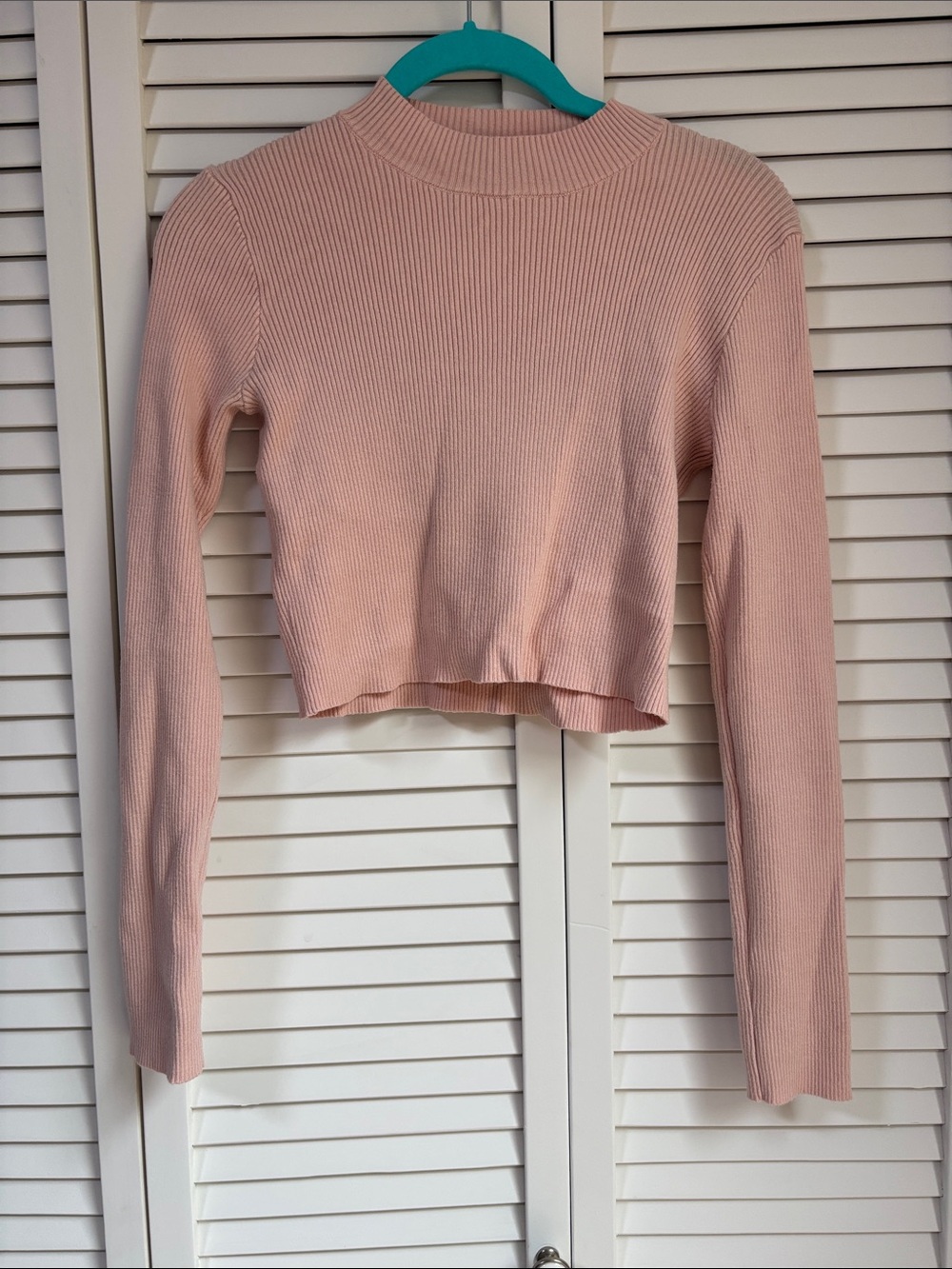 Brandy Melville Light Pink Ribbed Long-Sleeve Crop Top